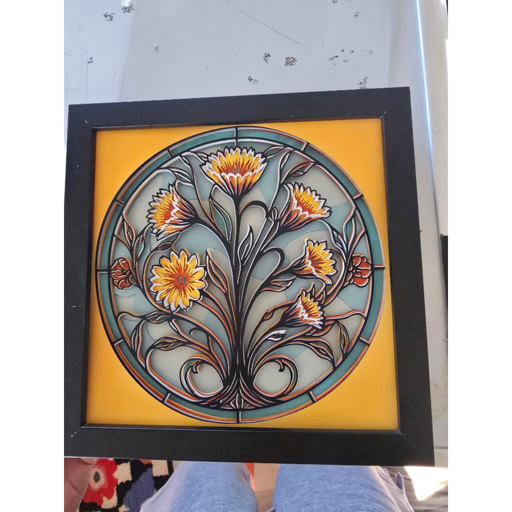 3D Yellow Black Floral Layered Paper 8x8 - Picture 2 of 5